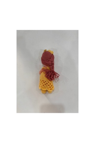 El Örgüsü Uzun Saçlı Prenses Amigurumi Anahtarlık Dantel Etekli Handmade Tığ İşi Bebek, Çanta Süsü Sarı Sarı