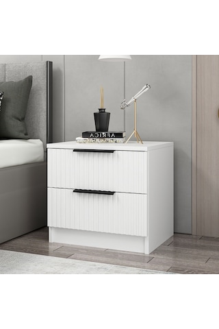 Kale Komodin 2 Çekmeceli Çizgili Mebran Beyaz