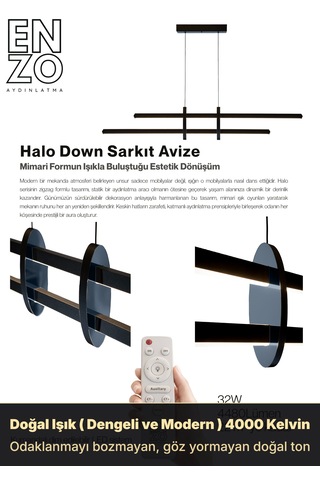 Halo Füme Lineer Led Sarkıt Avize Kumandalı Dim Edilebilir - Aşağı Işık Doğal Işık