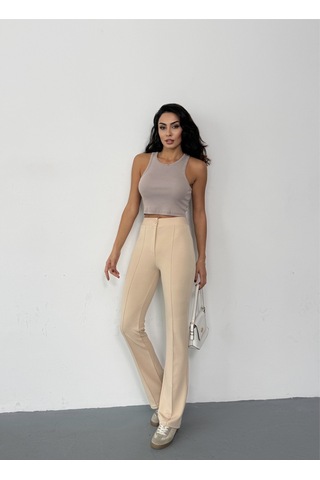 Thiff Gymwear Krep Kumaş Likralı Kadın Palazzo Pantolon 3'lü Set Bej-Gri-Lacivert