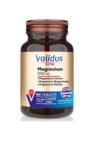 Validus Magnezyum Complex Bisglycinate Sitrat Malat 200 Mg 60 Tablet