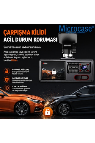 Microcase 3 Kameralı Wifi Araç İçi Kayıt Kamerası Full Hd Gece Görüşlü Araç Kamerası Al5755