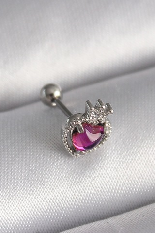 Bay 316l Çelik Gümüş Renk Pembe Mineli Kalp Zirkon Taş Detaylı Taç Tragus Piercing Najmaddin Standart