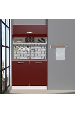 Decoraktiv Mini 100y Mdf Hazır Mutfak Dolabı - Tezgah Dahil - Bordo