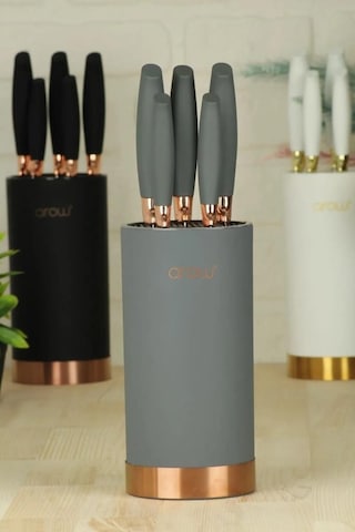 Arow Standlı Lüx Bıçak Seti Gri Tr-2655 Gri