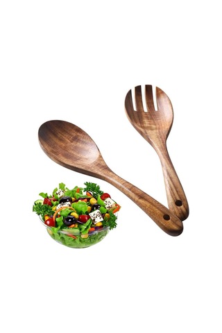 Doğal Ahşap Salata Servis Tabağı 2 Adet Çevre Dostu Yeniden Kullanılabilir Maşa B Diğer