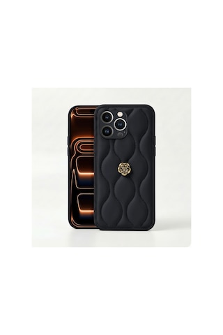 Apple İphone 15 Pro Uyumlu Kılıf Zebana Camellia Deri Kılıf Siyah