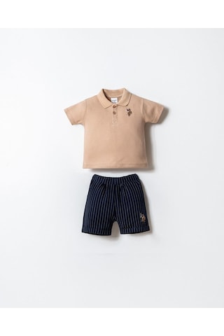 U.S. Polo Assn. Erkek Bebek 2 Li Şort T-şhirt Takım Bej-2264 Bej