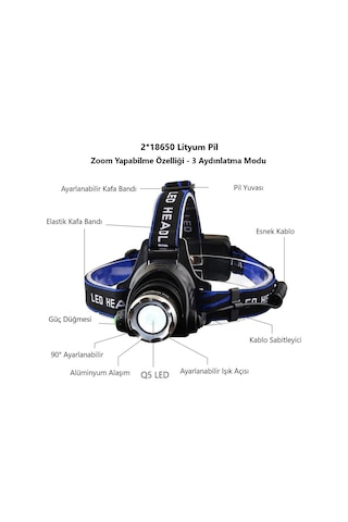 Cata 5 W 3 Modlu Şarjlı Dimlenebilir Poyraz Kafa Lambası -ct-9123 Siyah