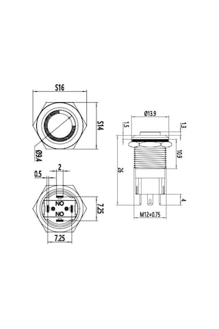 12A-G1Z-E 12Mm Çıkık Anahtarlı Işıklı Metal Buton - Sarı