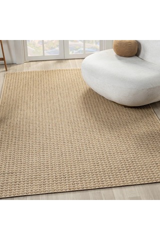 Düz Bej Kareli Hasır Dokuma Modern Halı - L667kabo Kahve