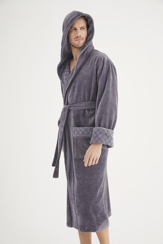 Yaka Jakarlı %100 Cotton Erkek Bornozu Gri
