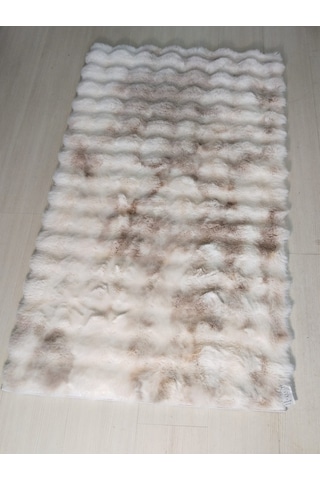 Dekoratif Bubble Peluş Post Halı Beyaz +bej 115p Pamuk Dokuma Kaymaz Taban Bej - Krem