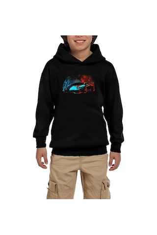 Zepplin Giyim Lamborghini Blue Red Neon Siyah Çocuk Kapşonlu Sweatshirt