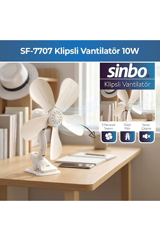 Sinbo Sf-7707 Klipsli Mini Vantilatör, Sessiz Fan, Güçlü Tutuşlu Klips, Ayarlanabilir Başlık, Masa Ve Bebek Yata