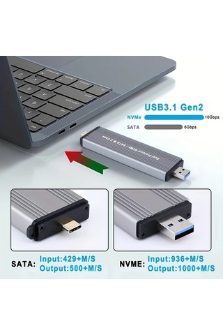 Boatshop1 2tb Nvme M2 Ssd Kılıfı Usb 31 Type C Alüminyum Kabuk Pcıe Ssd Kutusu Nvme Sata Ngff Uyumlu