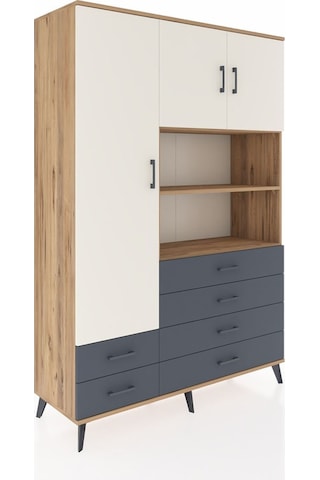 Hyperion Dolap 8 Raflı 6 Çekmeceli 3 Kapaklı 132x44x195 Çam-aytaşı/antrasit Aytası/antrasıt