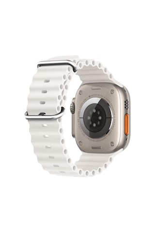 Microsonic Apple Uyumlu Watch Series 7 45mm Kordon Ocean Band Beyaz