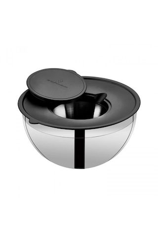 Sofram Çelik Kapaklı Karıştırma Kasesi 3.5 L 22 Cm Gri-siyah
