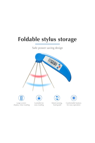 Springsun Katlanabilir Gıda Termometresi, Hızlı Ölçüm, Led Ekranlı, 304 Paslanmaz Çelik Prob, -50 C/+300 C Aralığı, Beyaz