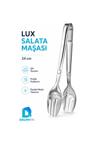 Lux 24 Cm Paslanmaz Çelik Salata Maşası Kaşık Çatal Servis Maşası