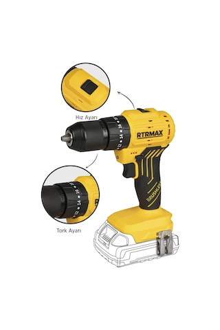 Rtrmax RTS5012B Şarjlı Darbeli Matkap Kömürsüz 54 Nm - Akü Hariç
