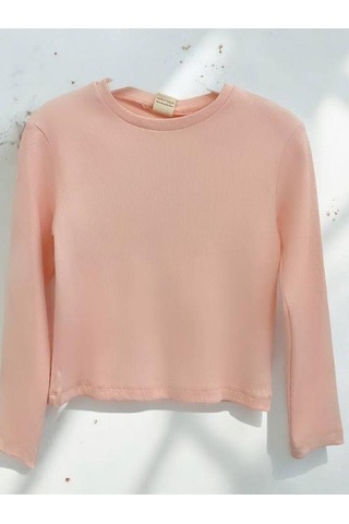 Kız Çocuk Pamuklu Kaşkorse Crop Bluz-14352 Somon