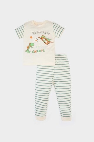 DeFacto Erkek Bebek Pijama Takımı Baskılı Kısa Kollu Penye Üst Çizgili Uzun Alt E0757A525SMGN382 Yeşil