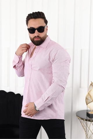 Mcz Giyim Pembe Renk Uzun Kollu Cepsiz Klasik Regular Erkek Gömlek