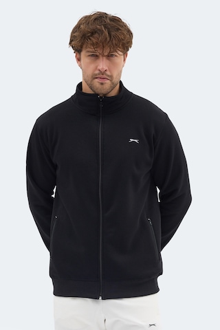 Slazenger Mendoza I Erkek Fermuarlı Dik Yaka Cepli Siyah Sweatshırt Siyah