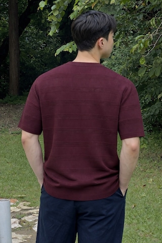 Tarz Cool Fitilli Triko Tişört Erkek Slim Fit Yazlık Premium Basic Üst Bordo