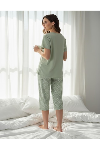 Mihra Kadın %100 Pamuk Bisiklet Yaka Kısa Kol Kapri Pijama Takımı 90787y - 1 Adet Yeşil
