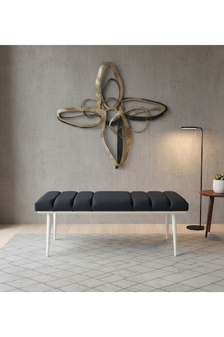 Özcan Metal Beyaz Metal Ayaklı Metal Kasalı Bench Mutfak Salon Antre Yatak Odası Balkon Puf Bank Lacivert