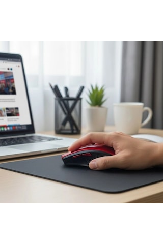 Kırmızı Renkli Baş Parmak Destekli Ergonomik Sessiz Kablosuz Mouse Usb Alıcılı, Ofis Ve Oyun İçin Konforlu Diğer