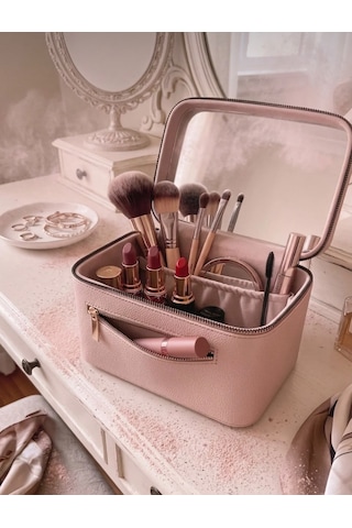 Aynalı Makyaj Çantası - Seyahat Organizer Kozmetik Çantası Ebat 21x15x13