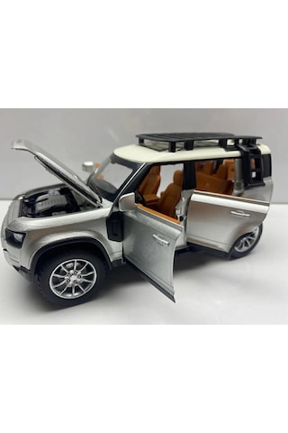Land Rover Defender Metal Araba 23 Cm Sesli Işıklı Kapılar Bagaj Kaput Açılır Oyuncak Demir Araç