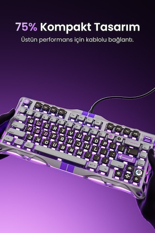 Gravastar Mercury V75 He Hall Effect Manyetik Switch Gaming Klavye, Hot-swappable, Rapid Trigger, 80