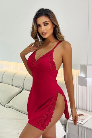 Merry See Dantelli Yanlardan Derin Yırtmaçlı Gecelik Kırmızı