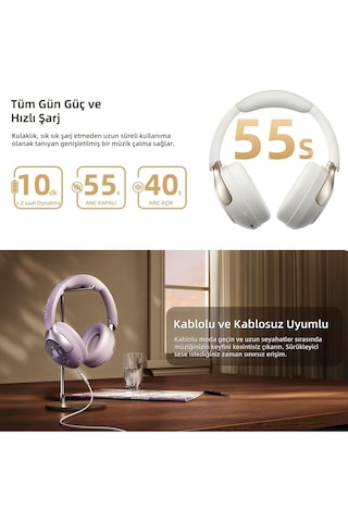 Qcy H3 Pro Hybrid Anc Hi-res Ldac Bluetooth 5.4 Kablosuz Kulaklık Beyaz