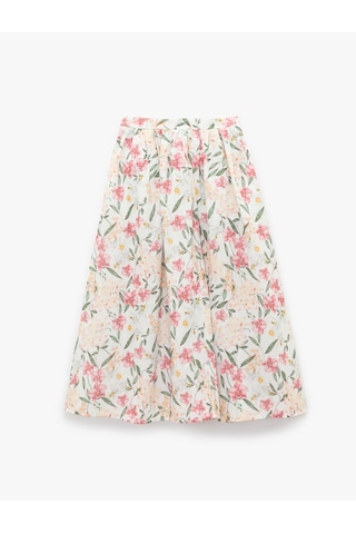 Koton Pile Detaylı Yüksek Bel Midi Kloş Çiçekli Etek Pembe Desenli 5sak70180uw Pembe Desenli Pembe