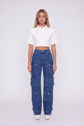 Holly Lolly Yüksek Bel Wide Leg Cargo Jean Pantolon Mavi