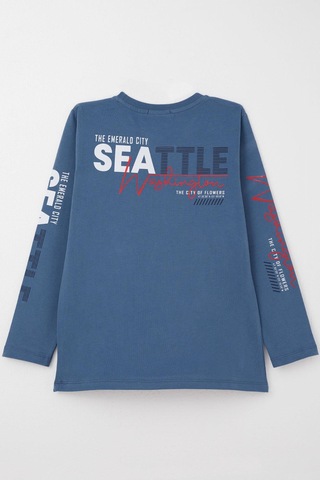 Breeze Erkek Çocuk Uzun Kollu Tişört Renkli Yazı Baskılı 6-12 Yaş, İndigo Indigo