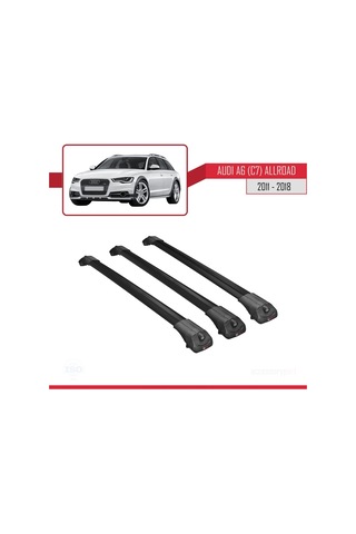 Audi A6 C7 Allroad 2011-2018 Arası İle Uyumlu Ace-1 Ara Atkı Tavan Barı Siyah 3 Adet Bar