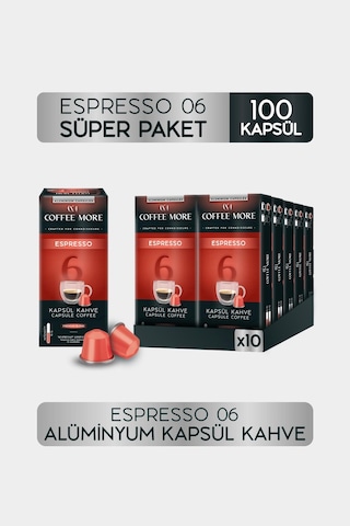 Coffee More 6 Espresso Kapsül Kahve 10 X 10 Paket 100 Adet Nespresso Uyumlu Kapsül Kahve
