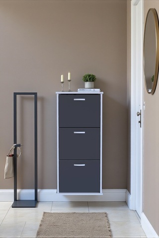 Eliusta Soren 3 Düşer Kapaklı 52 Cm Antrasit Ayakkabılık 52x114x26 Cm Asma 6 Bölmeli Ayakkabılık Antrasit