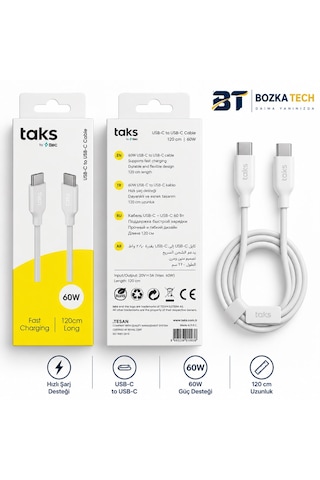 Ttec Taks 60w Usb-c To Usb-c Type-c Hızlı Şarj Ve Data Kablosu 120 Cm Beyaz Type C To Type C 60w
