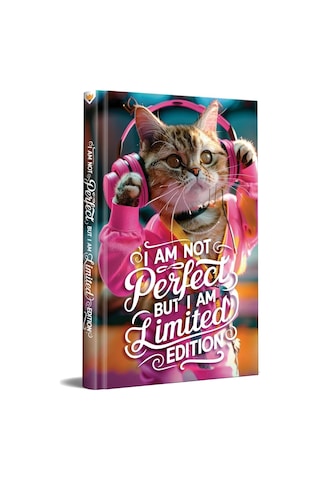 Müzik Dinleyen Kedi Tasarımlı Çizgili Not Defteri 13x21 Cm Sert Kapak 192 Sayfa