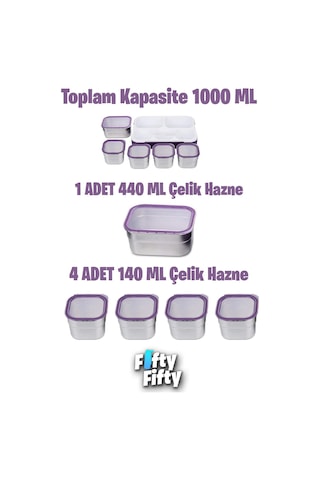Vagonlife Lunch Box 1000 Ml Sızdırmaz,karışmaz 5 Hazneli Yeni Nesil Sefer Tası -fflbox40097 Mor