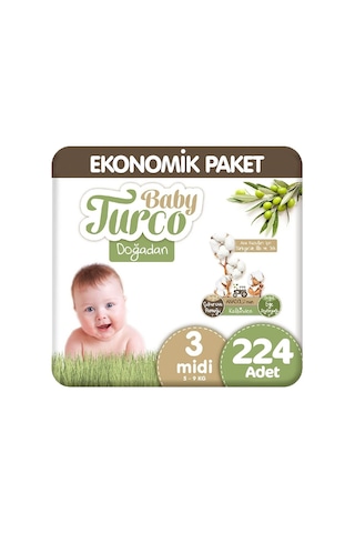 Baby Turco Doğadan 3 Numara Bebek Bezi Midi Ekonomik Paket 224 Adet