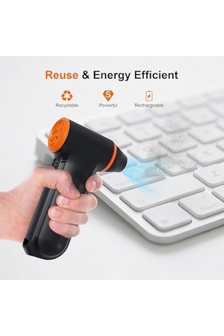 Turbo Fan, Şarjlı Hava Kompresörü, 3 Güç Modu, 52m/s Güçlü Üfleme, Bilgisayar - Araba - Klavye Temizliği İçin Güçlü Toz Üfleyici